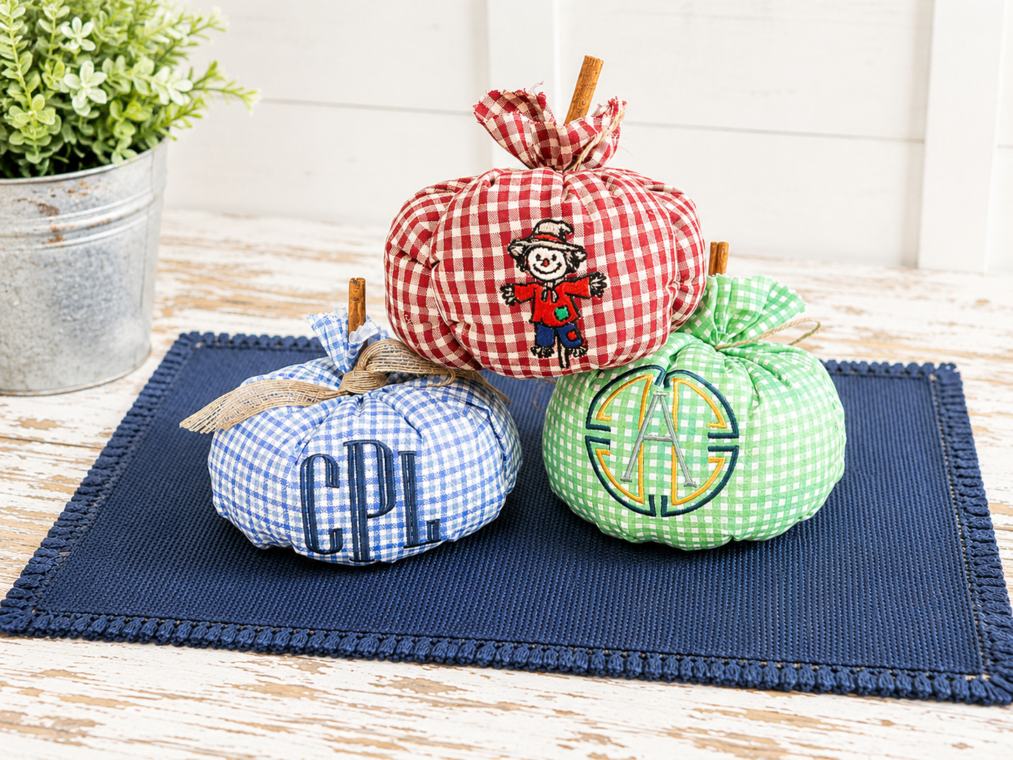 Monogrammed Fabric Pumpkin, Personalized Fall Decor, Tiered Tray Accent