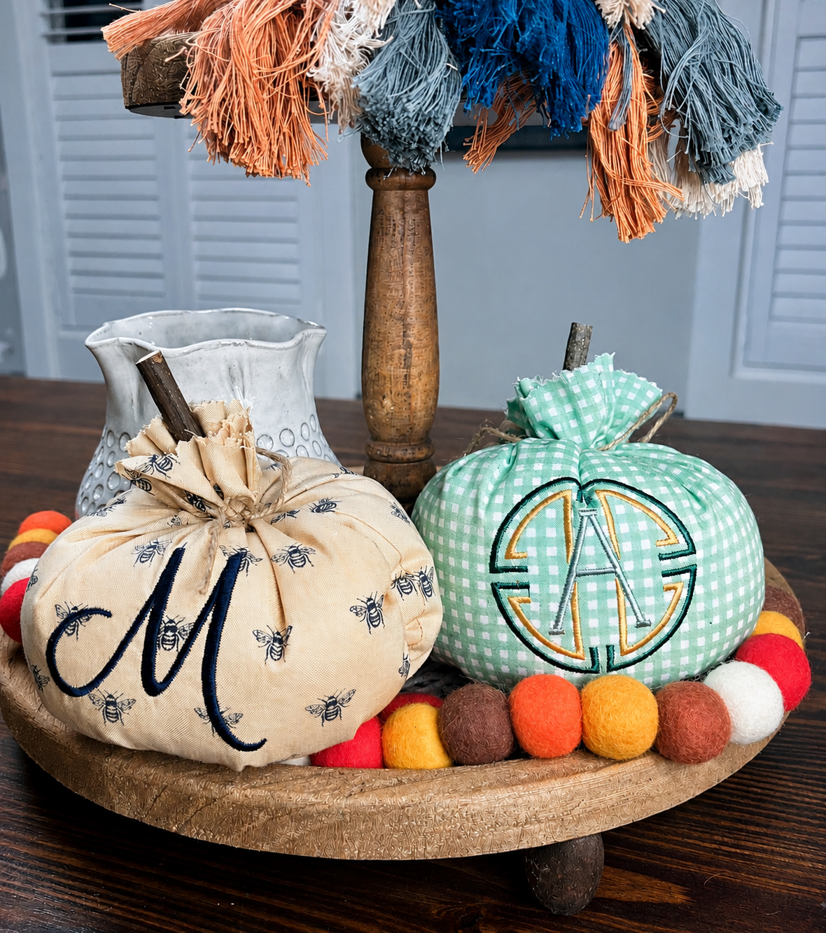 Monogrammed Fabric Pumpkin, Personalized Fall Decor, Tiered Tray Accent